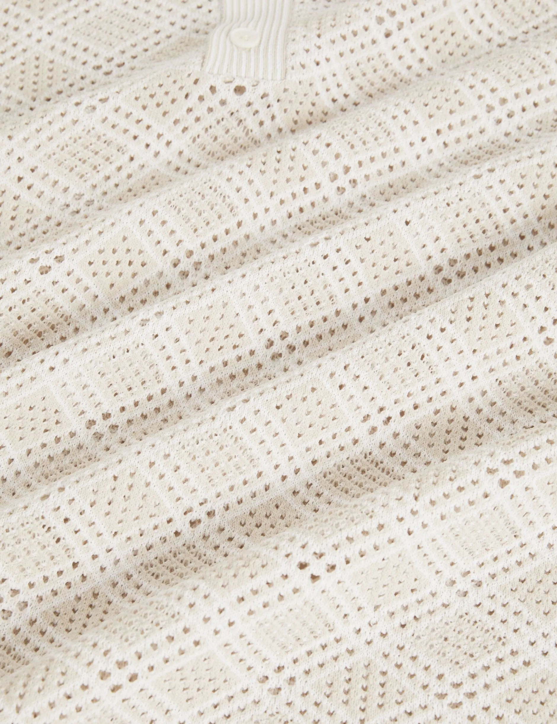 Geometric Open Knit Short Sleeve Polo