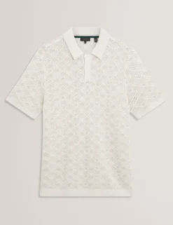 Geometric Open Knit Short Sleeve Polo