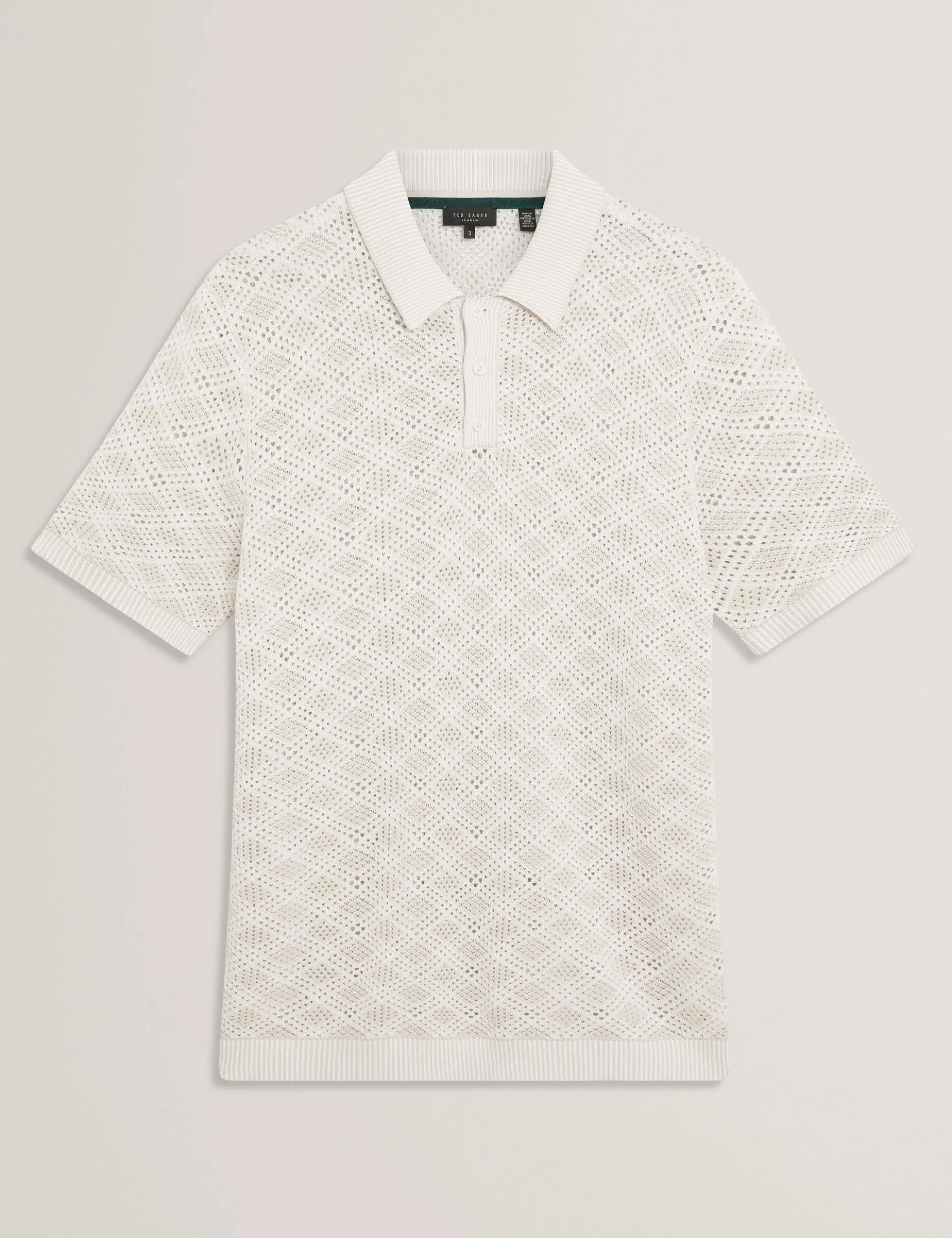 Geometric Open Knit Short Sleeve Polo