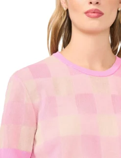 Gingham Woven Knit Short Sleeve Top