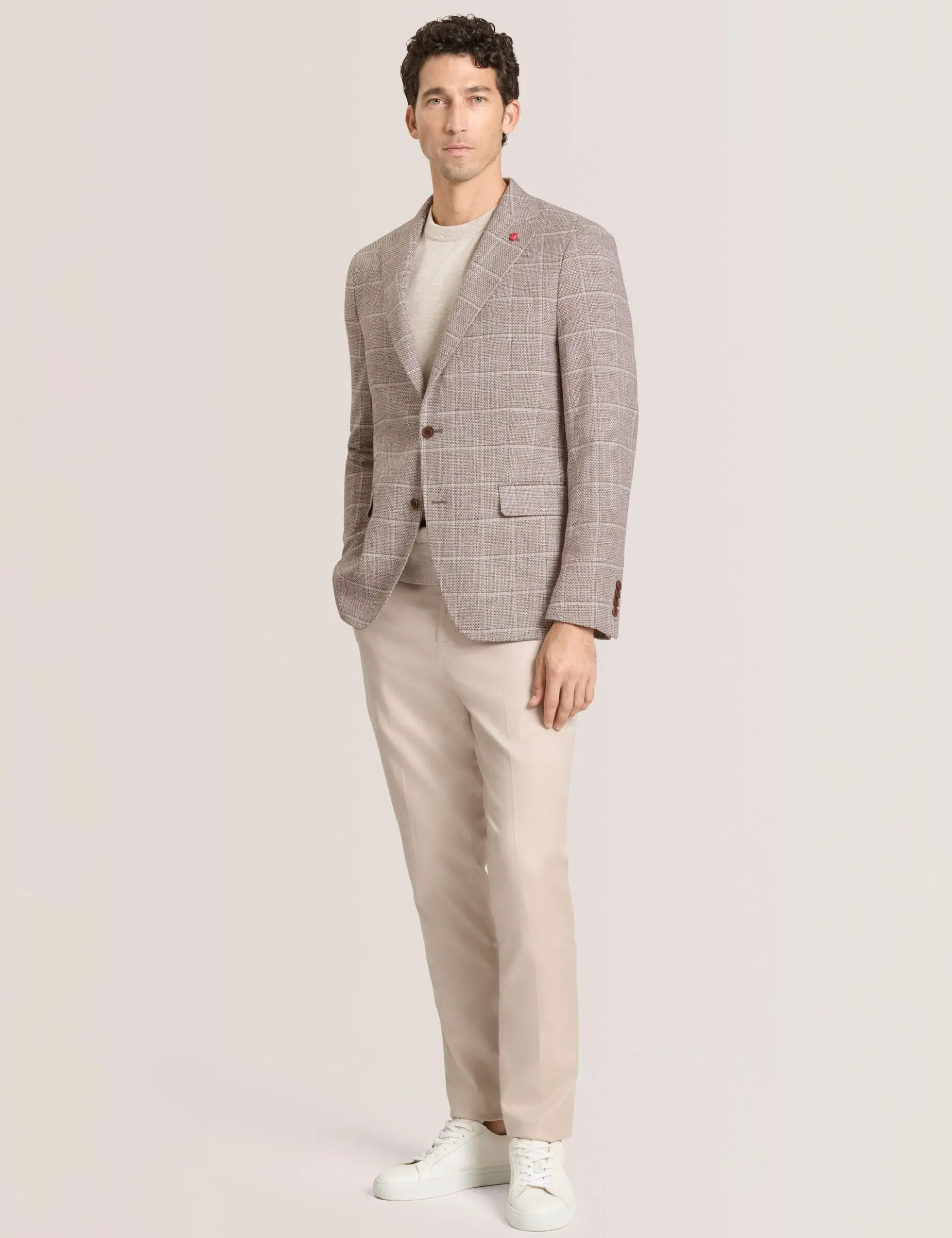 Grid Check Cotton Blend Blazer