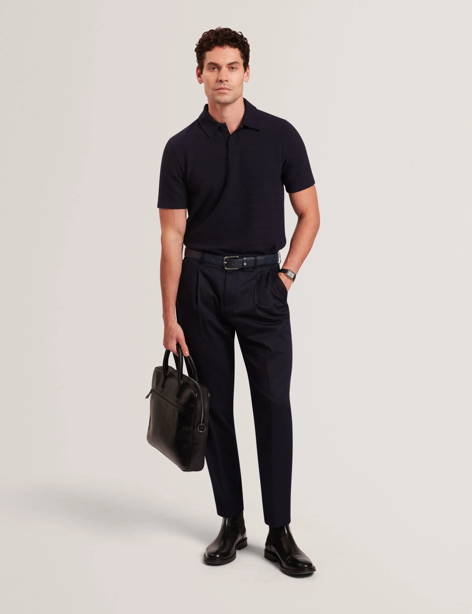 Grid Texture Woven Short Sleeve Polo