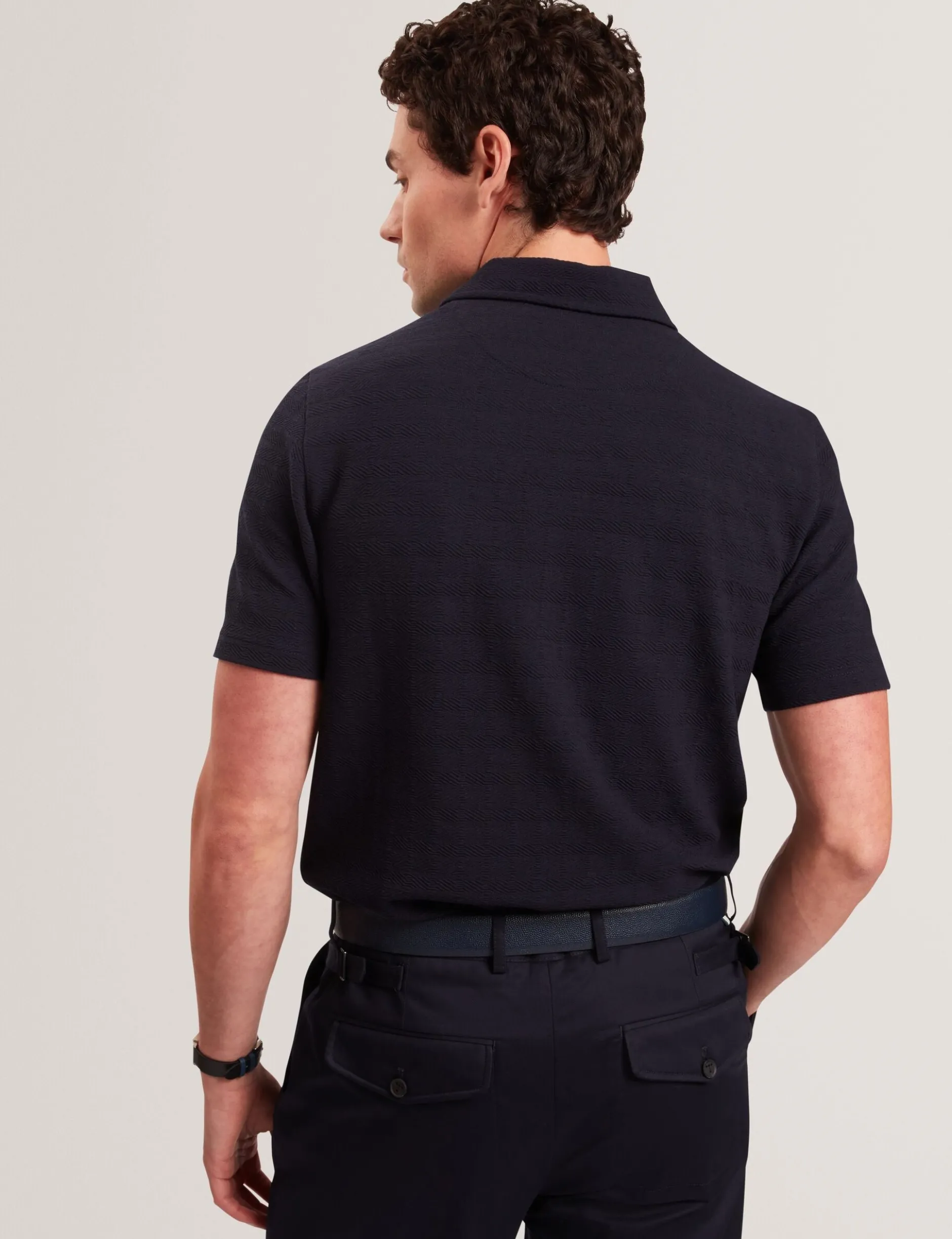 Grid Texture Woven Short Sleeve Polo