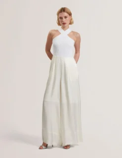 Halter Neck Knit Bodice Jumpsuit
