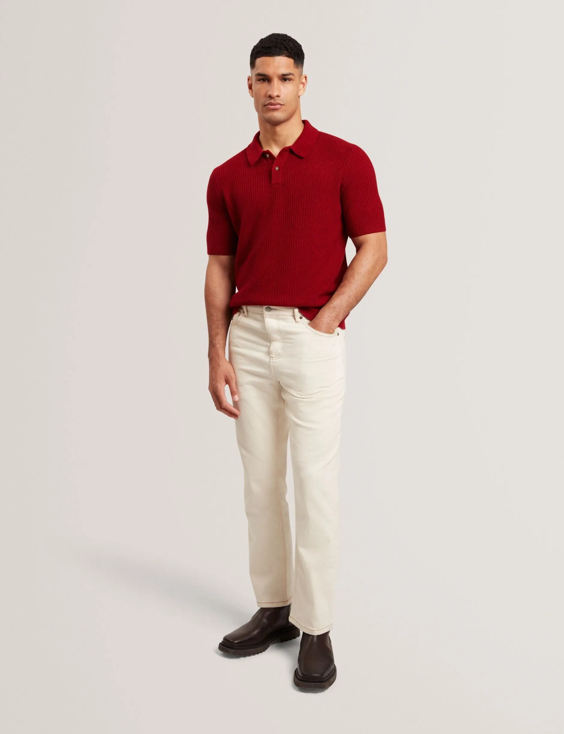 Herringbone Texture Knit Short Sleeve Polo