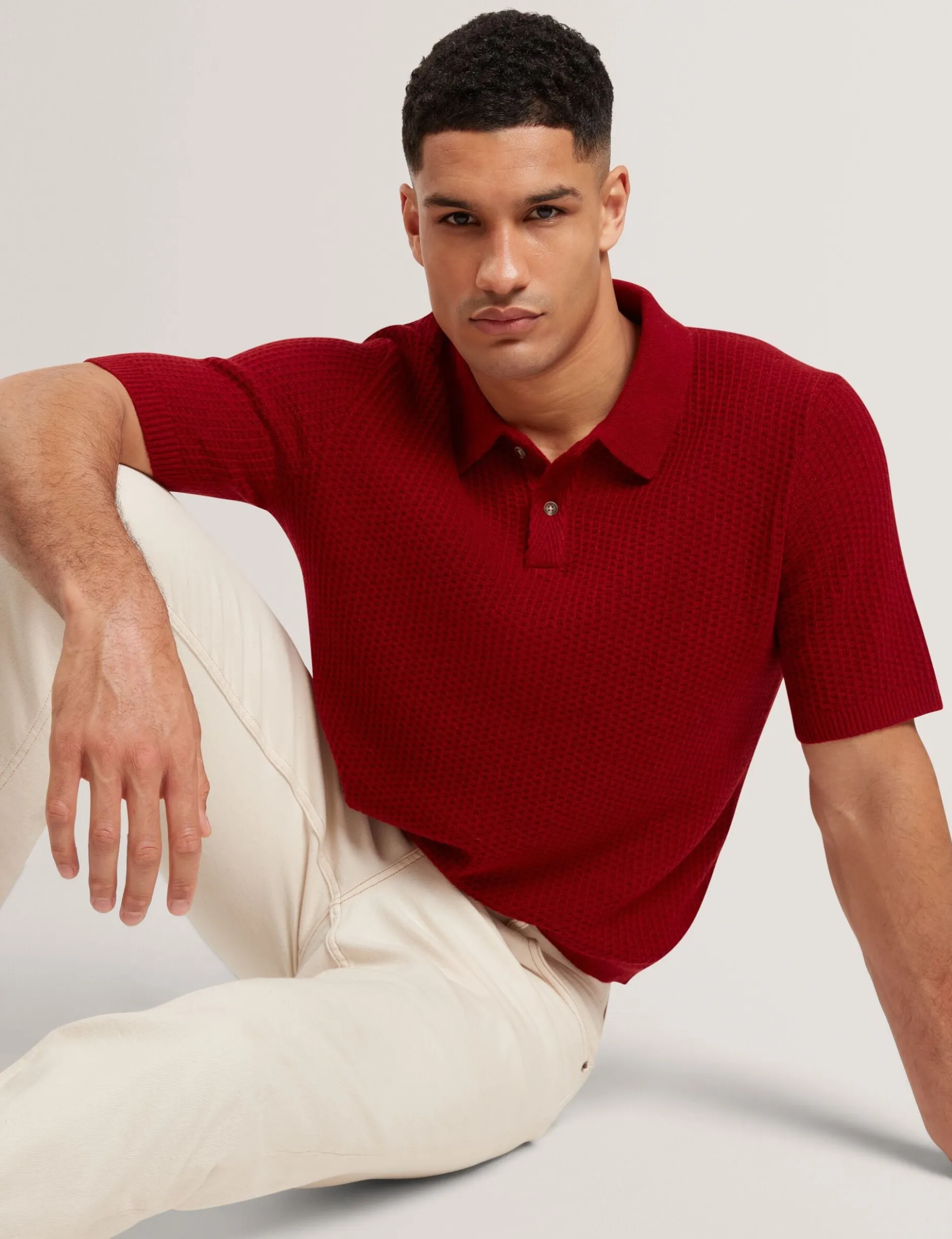 Herringbone Texture Knit Short Sleeve Polo