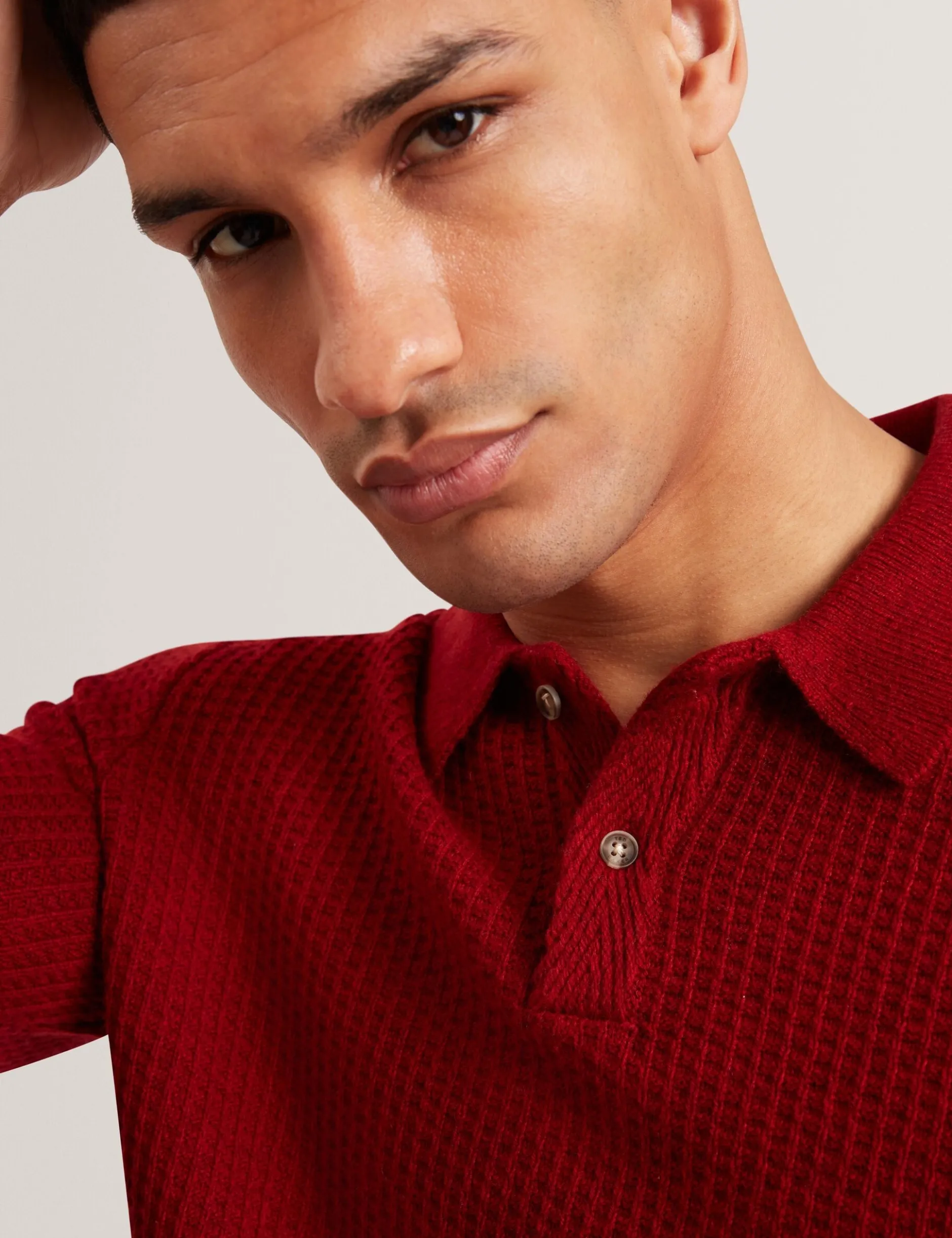Herringbone Texture Knit Short Sleeve Polo