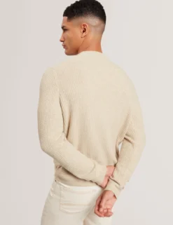 Herringbone Trim Textured Knit Sweater