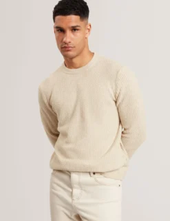 Herringbone Trim Textured Knit Sweater