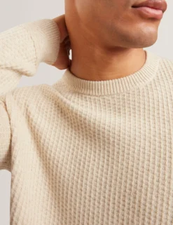 Herringbone Trim Textured Knit Sweater