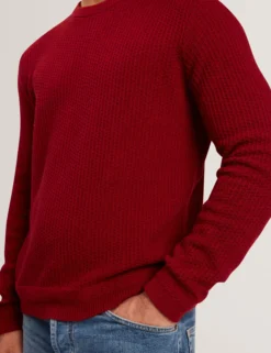 Herringbone Trim Textured Knit Sweater