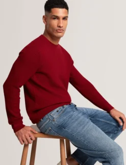 Herringbone Trim Textured Knit Sweater