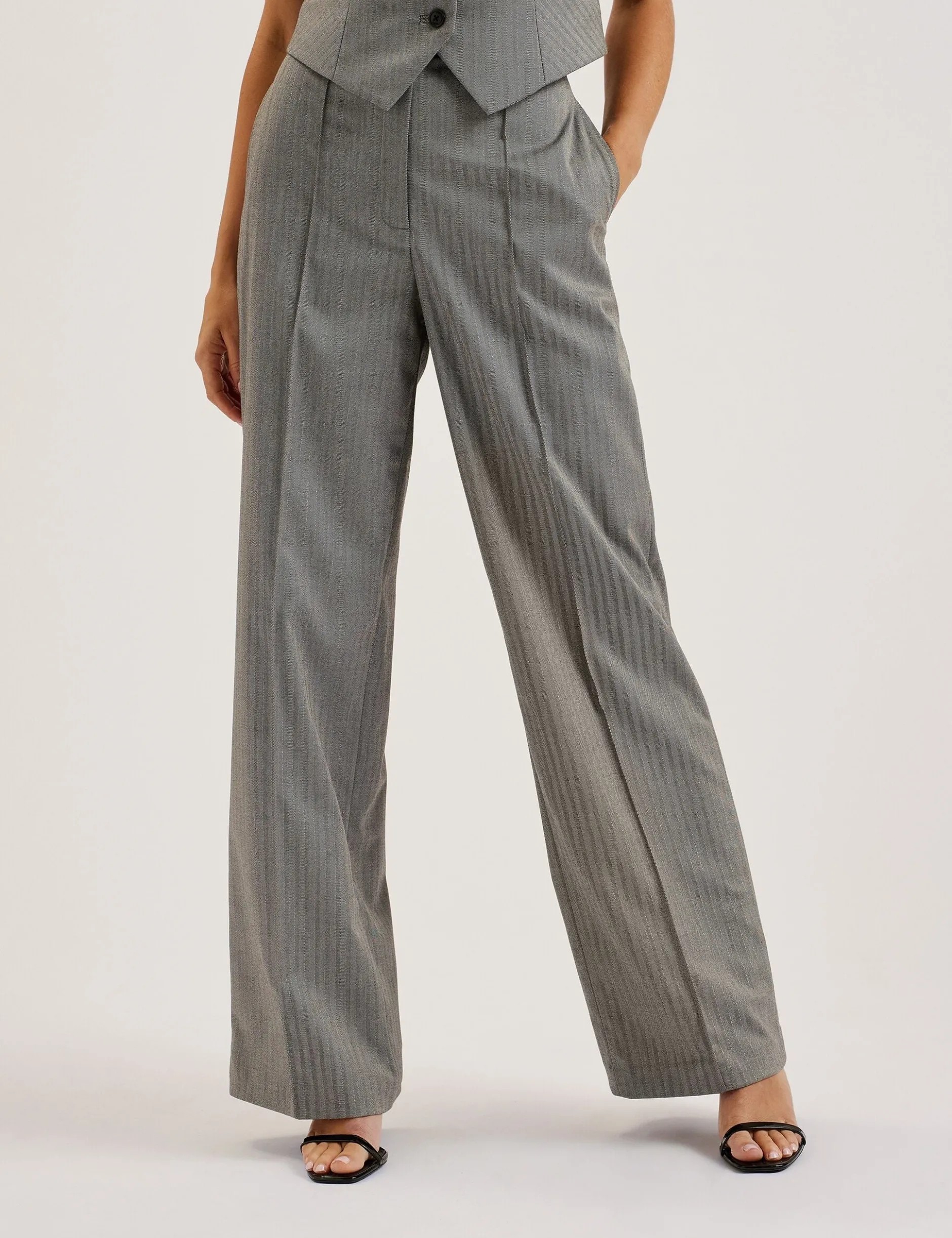 Herringbone Wide Leg Tailored Trousers