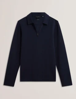 Herringbone Zip Neck Long Sleeve Polo