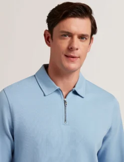 Herringbone Zip Neck Long Sleeve Polo