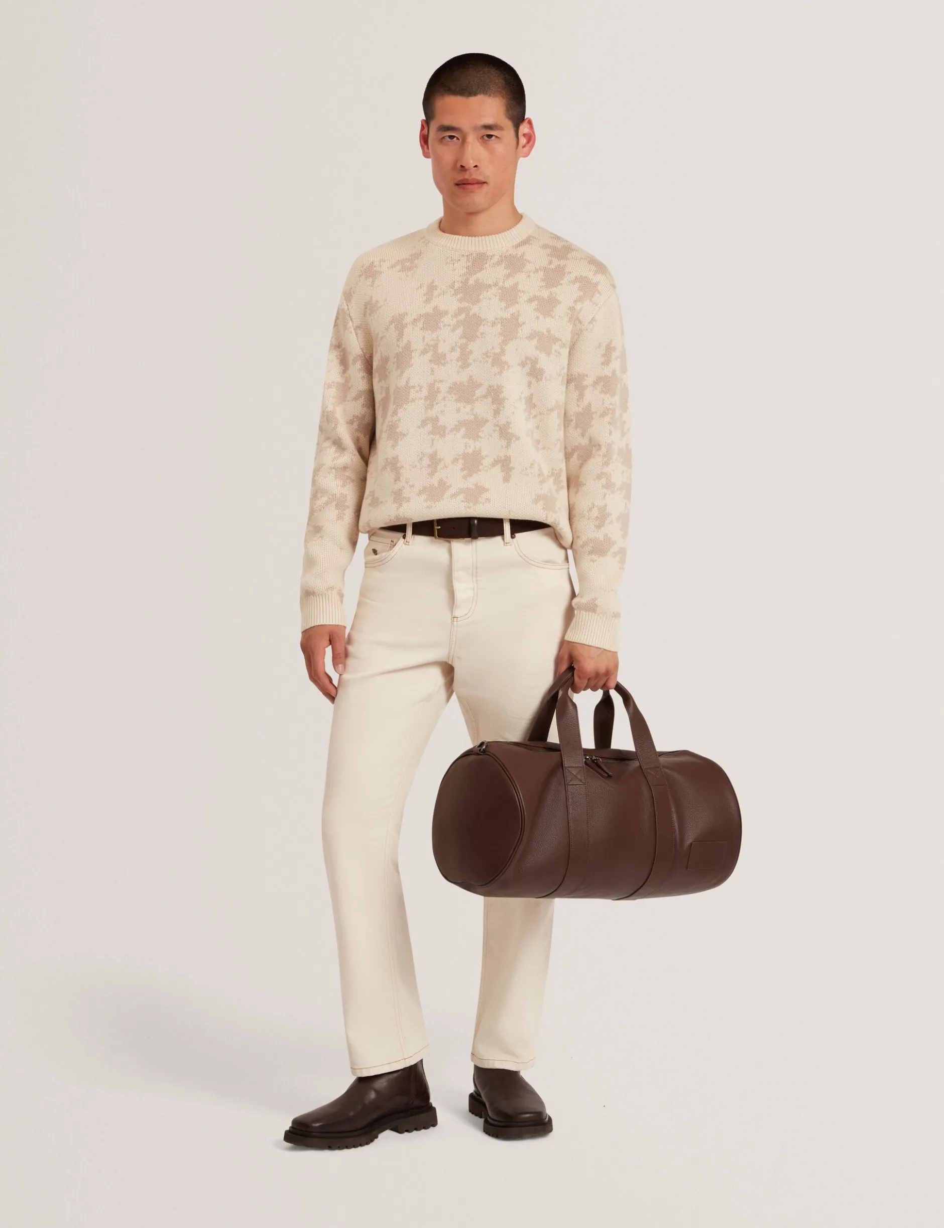 Houndstooth Print Chunky Knit Jumper