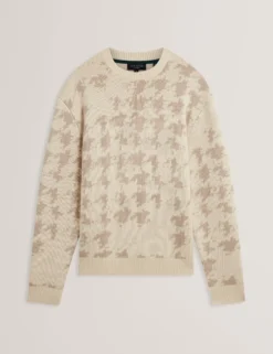 Houndstooth Print Chunky Knit Jumper