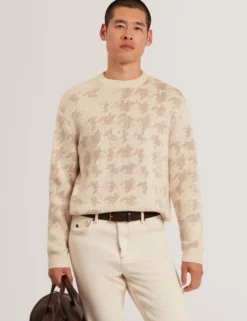 Houndstooth Print Chunky Knit Jumper