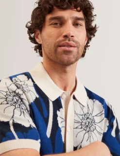 Jacquard Botanical Print Wool Blend Shirt