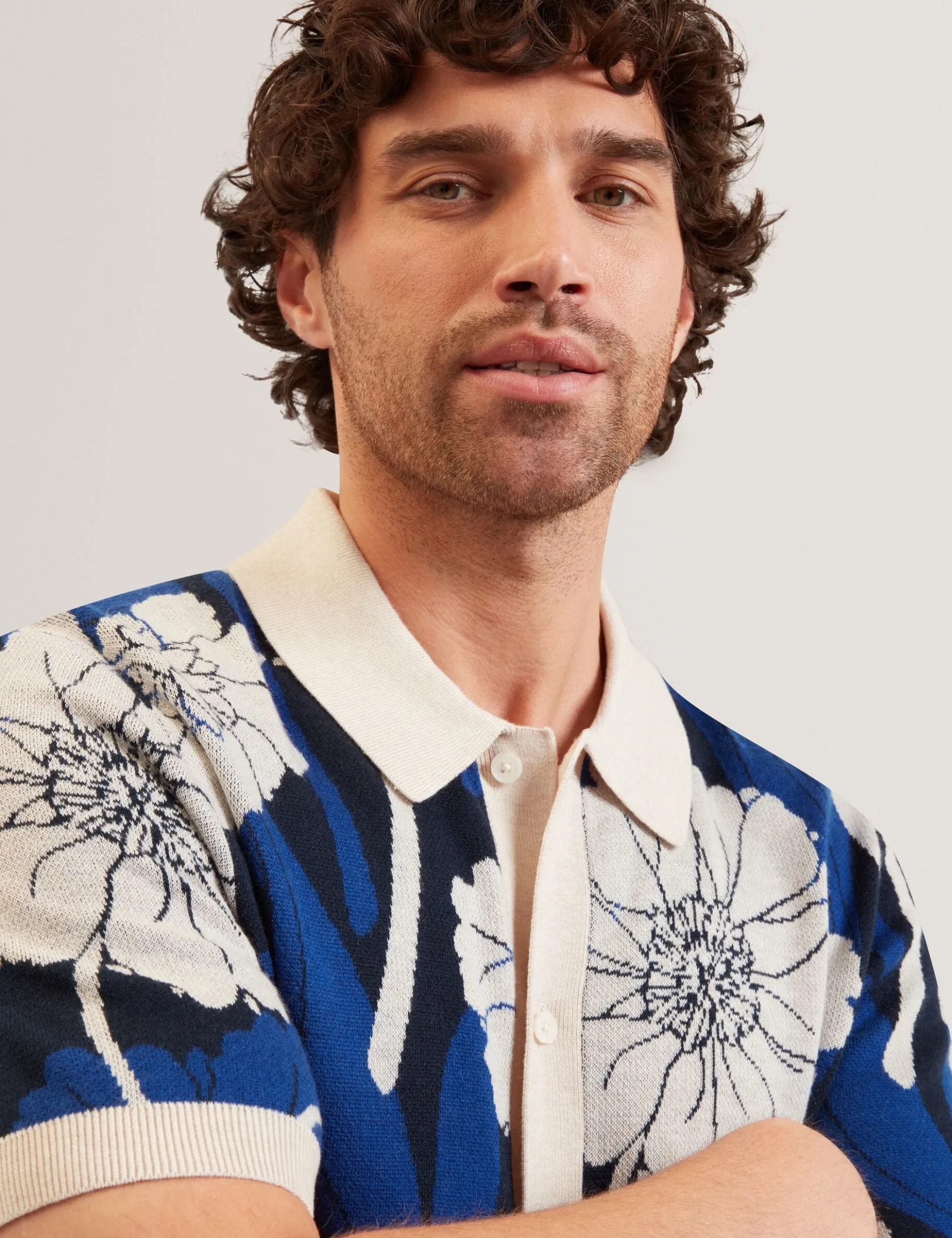 Jacquard Botanical Print Wool Blend Shirt