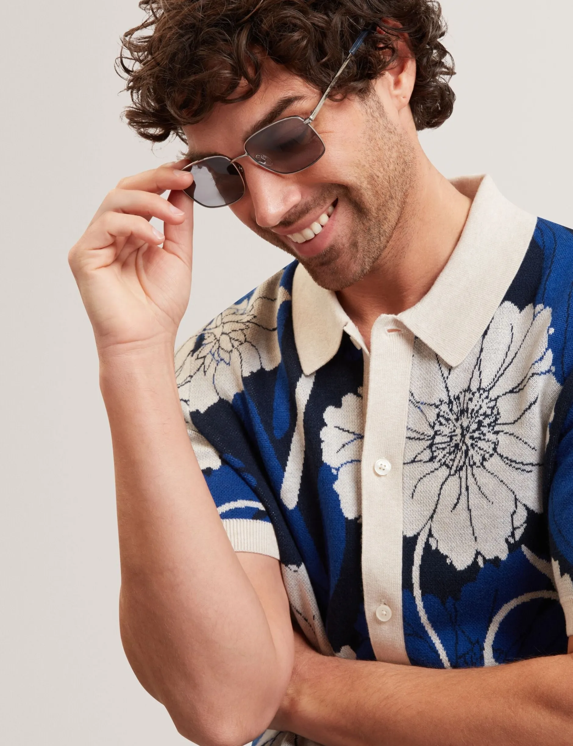 Jacquard Botanical Print Wool Blend Shirt