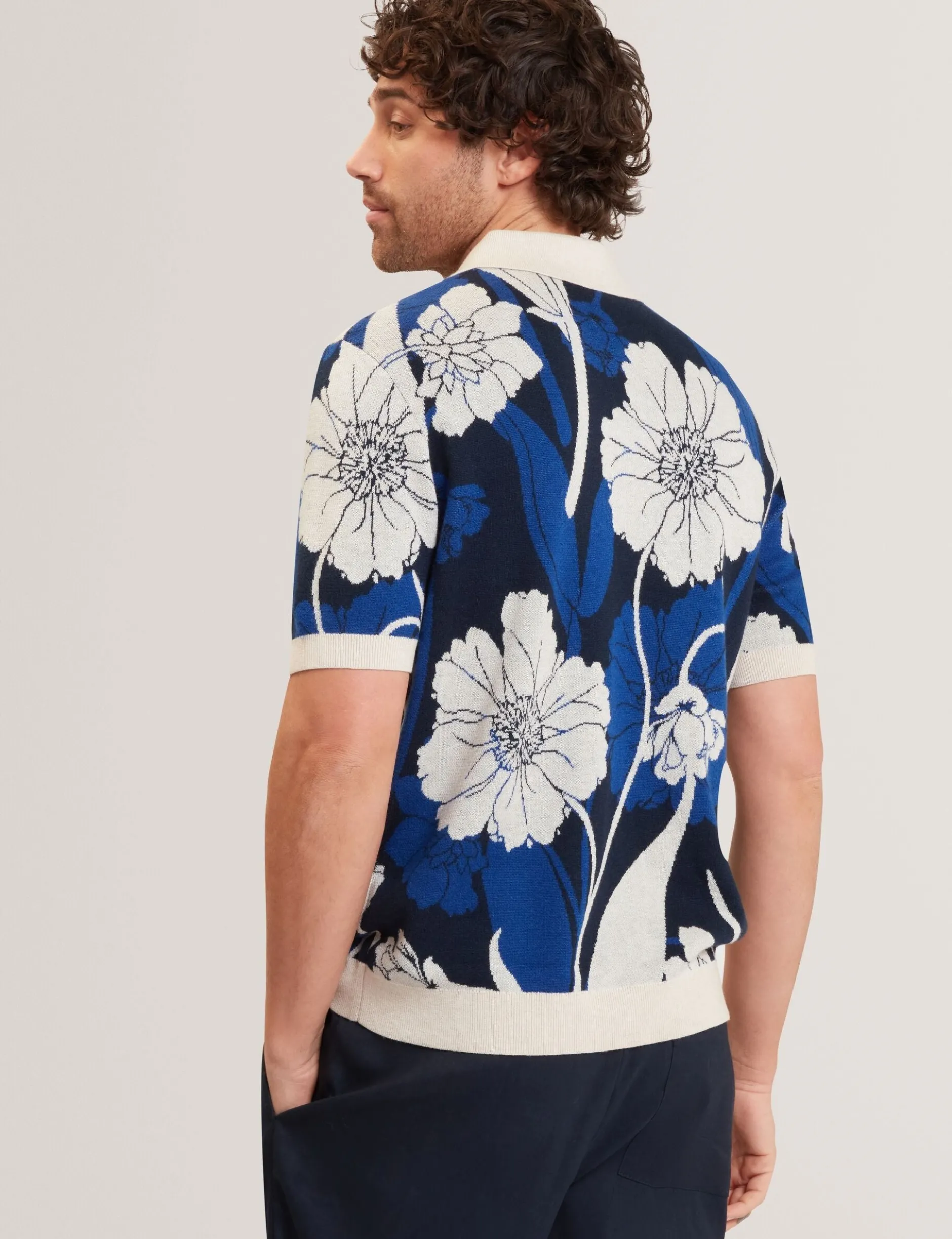 Jacquard Botanical Print Wool Blend Shirt
