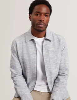 Jacquard Light Denim Zip-Through Overshirt