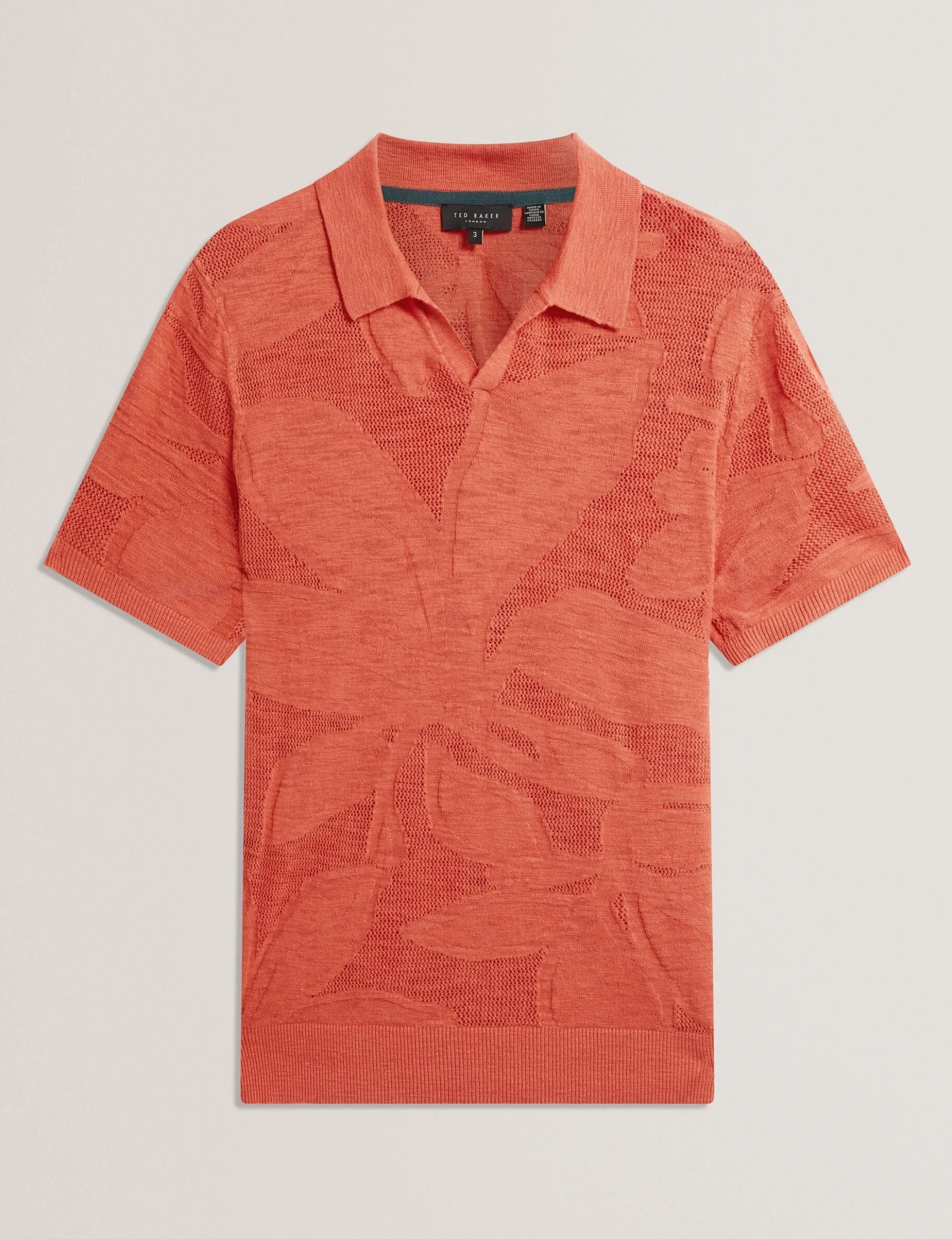 Jacquard Mesh Knit Open Neck Polo