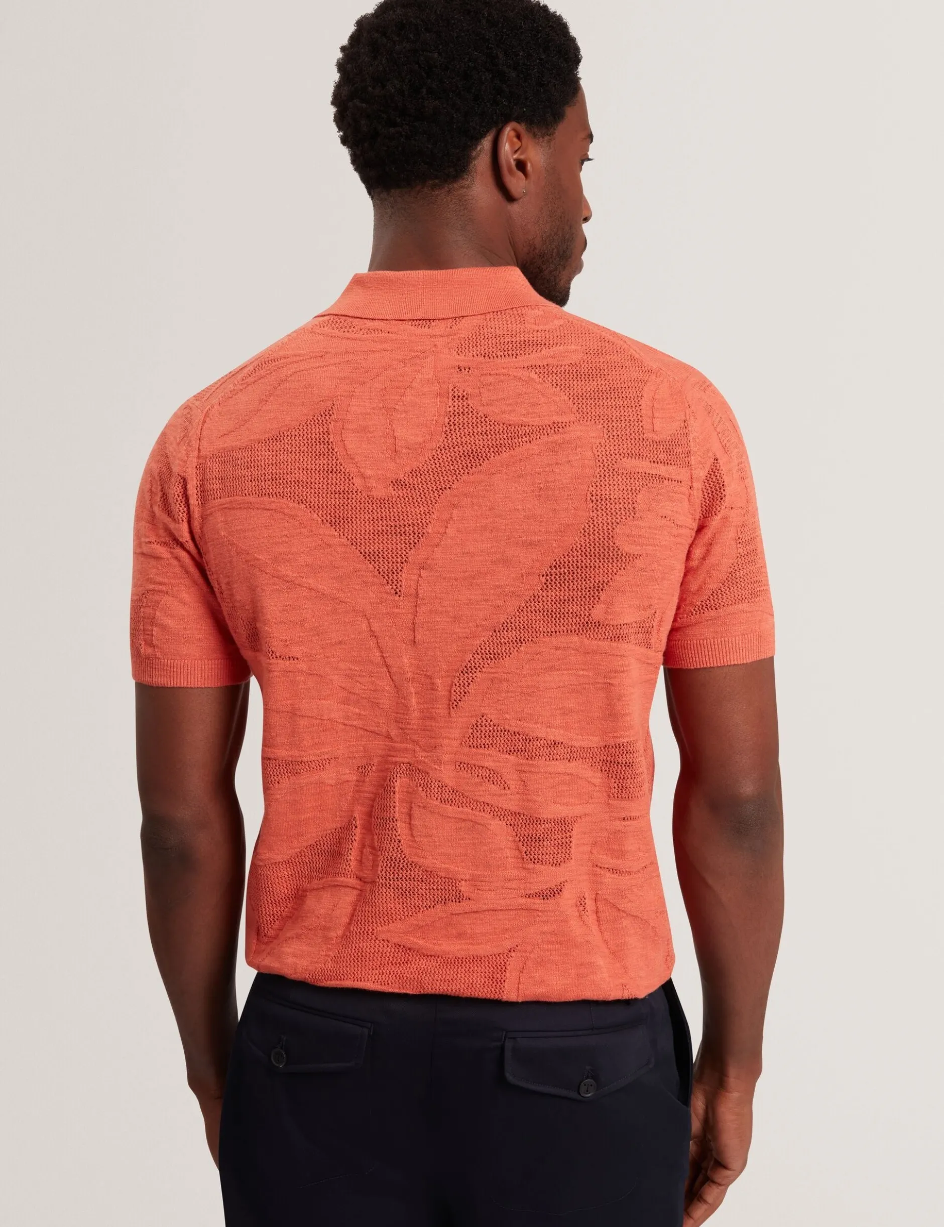 Jacquard Mesh Knit Open Neck Polo