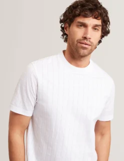 Jacquard Textured Grid Cotton T-Shirt