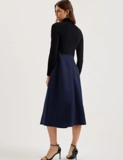 Knit Bodice Midi Dress With Wrap Skirt