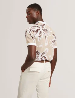 Leaf Print Knitted Crew Neck T-Shirt