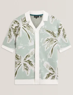 Leaf Print Knitted Short Sleeve Shirt