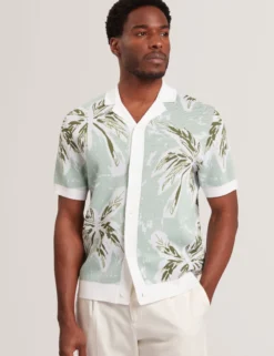 Leaf Print Knitted Short Sleeve Shirt