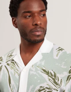 Leaf Print Knitted Short Sleeve Shirt