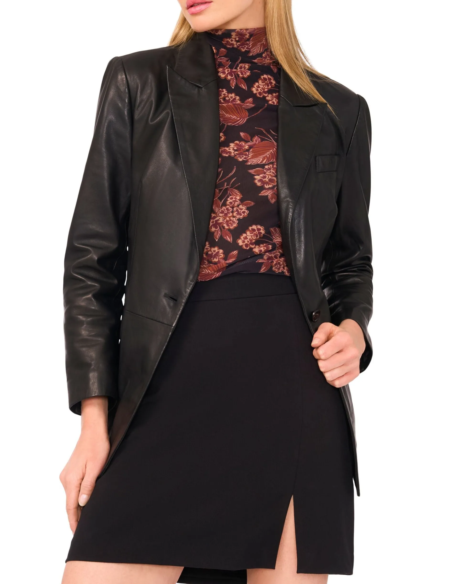Leather Single Breasted Blazer