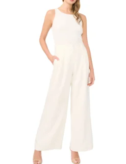Linen Blend Tailored Wide Leg Pants
