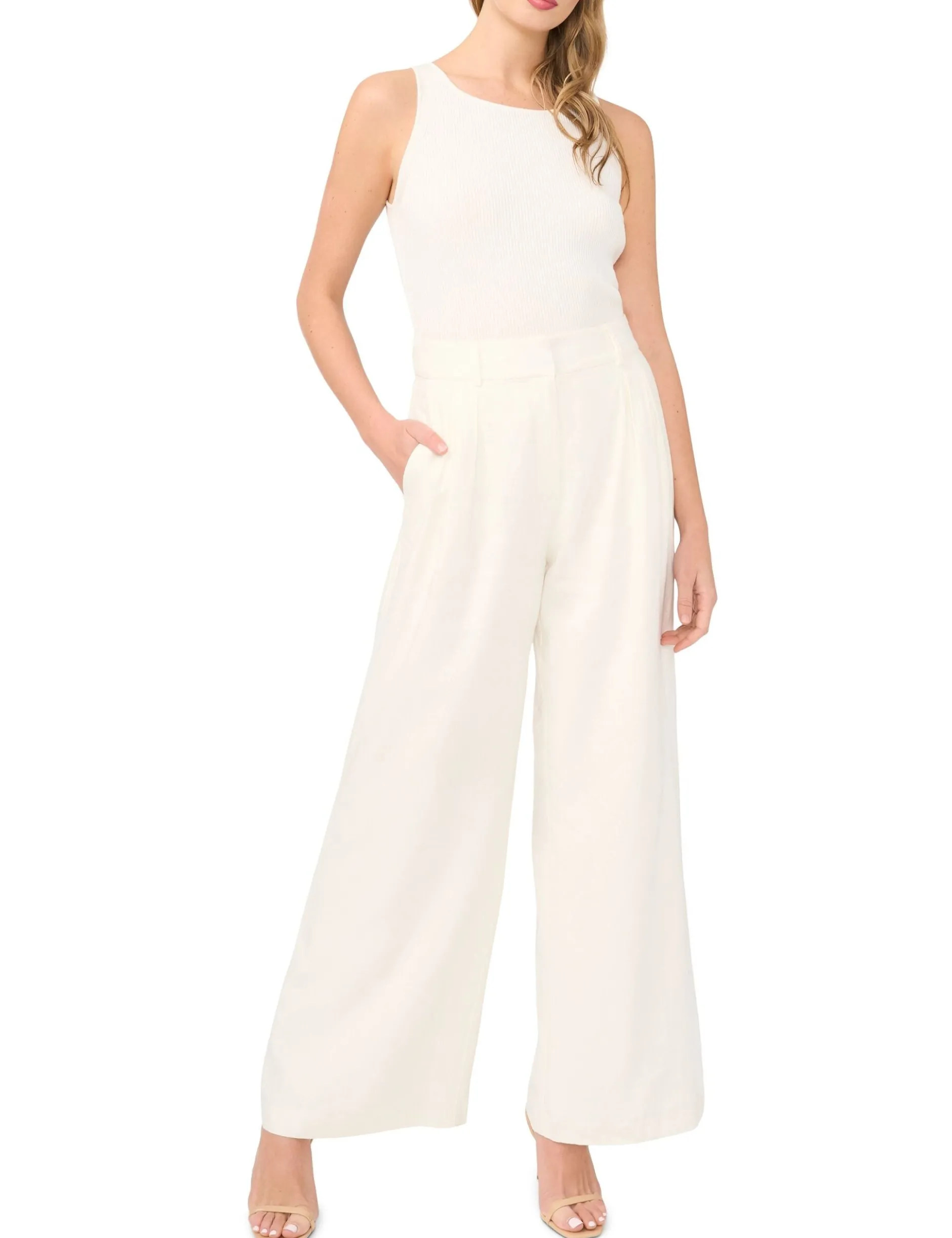 Linen Blend Tailored Wide Leg Pants
