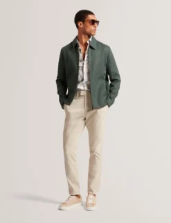 Linen Blend Zip Up Harrington Jacket