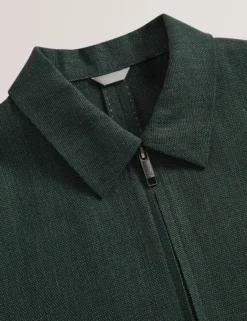 Linen Blend Zip Up Harrington Jacket