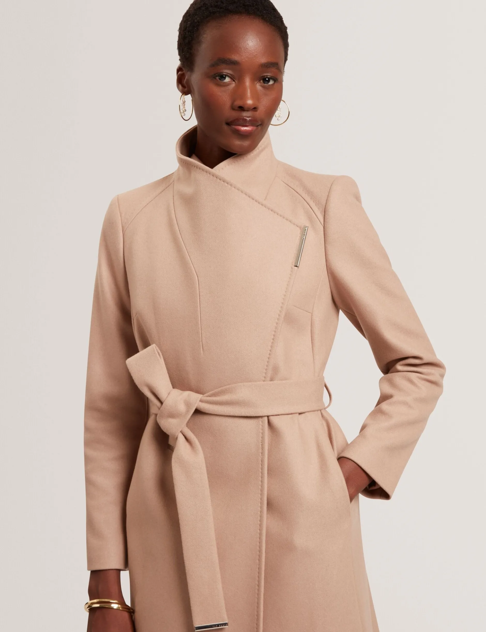 Longline Belted Wool Wrap Coat