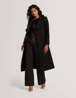 Longline Belted Wool Wrap Coat