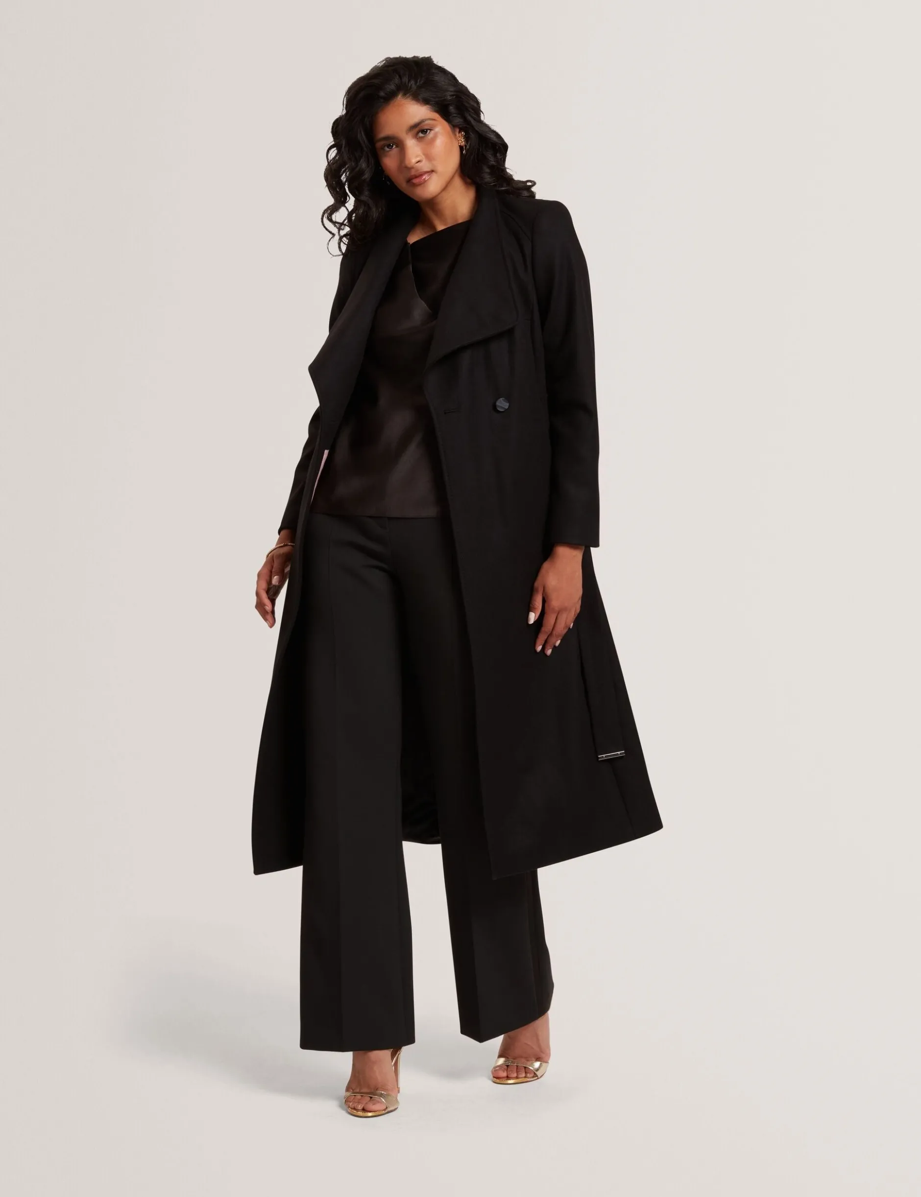 Longline Belted Wool Wrap Coat