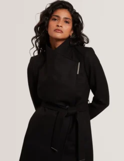 Longline Belted Wool Wrap Coat