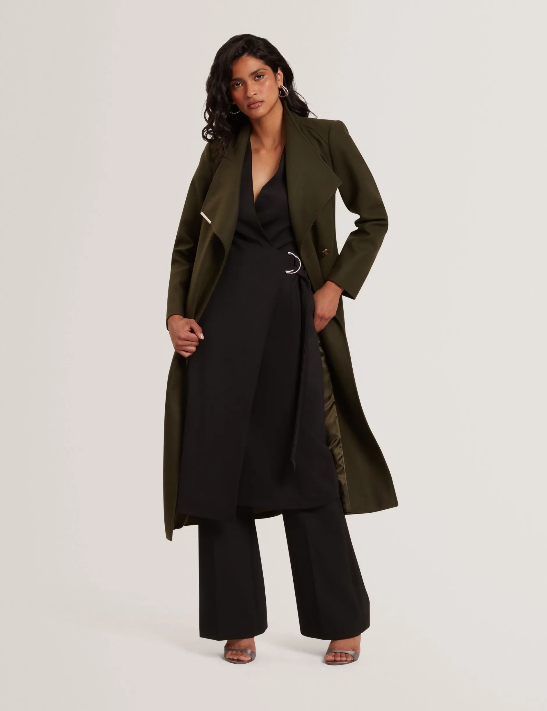 Longline Belted Wool Wrap Coat