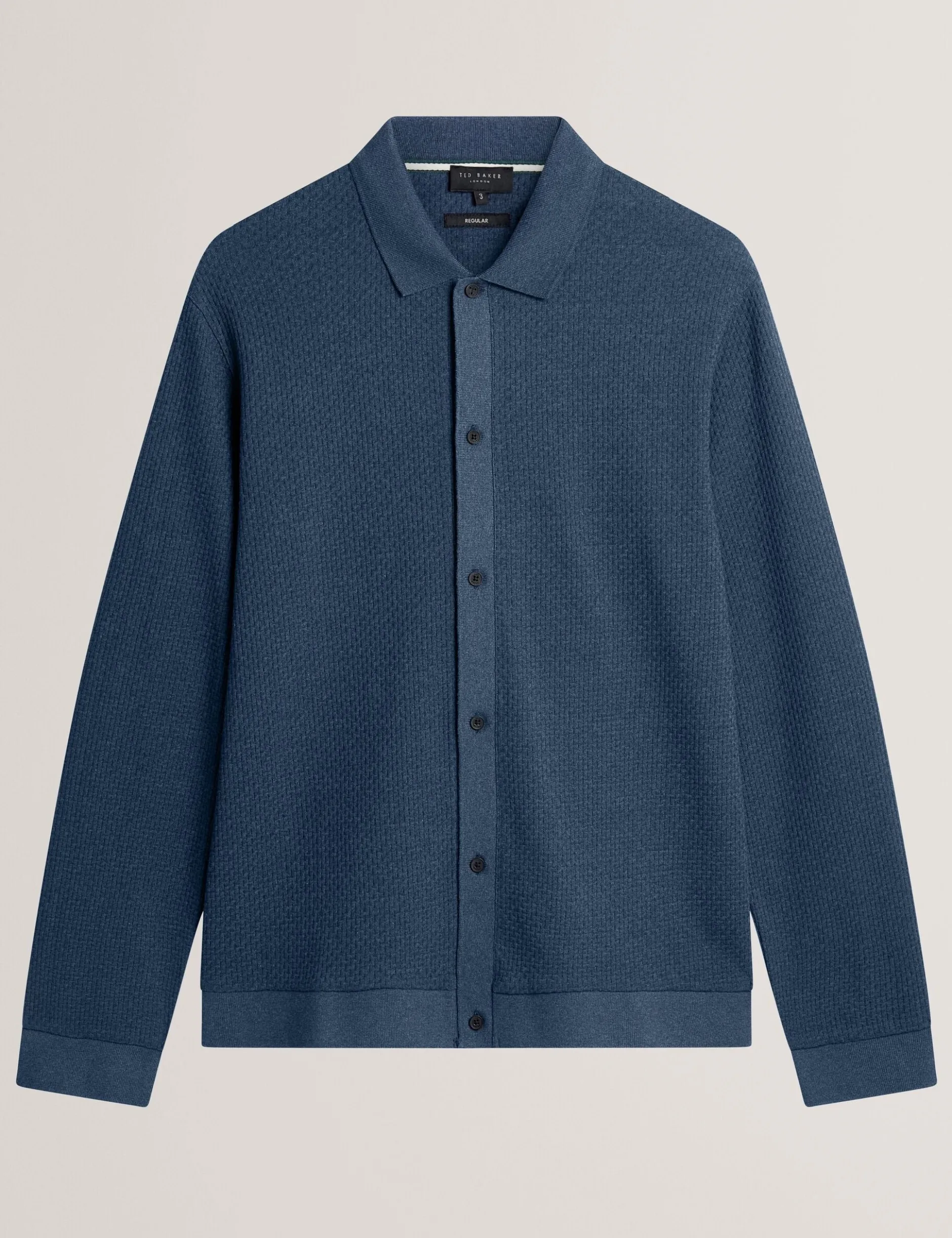 Long Sleeve Textured Button-Through Polo