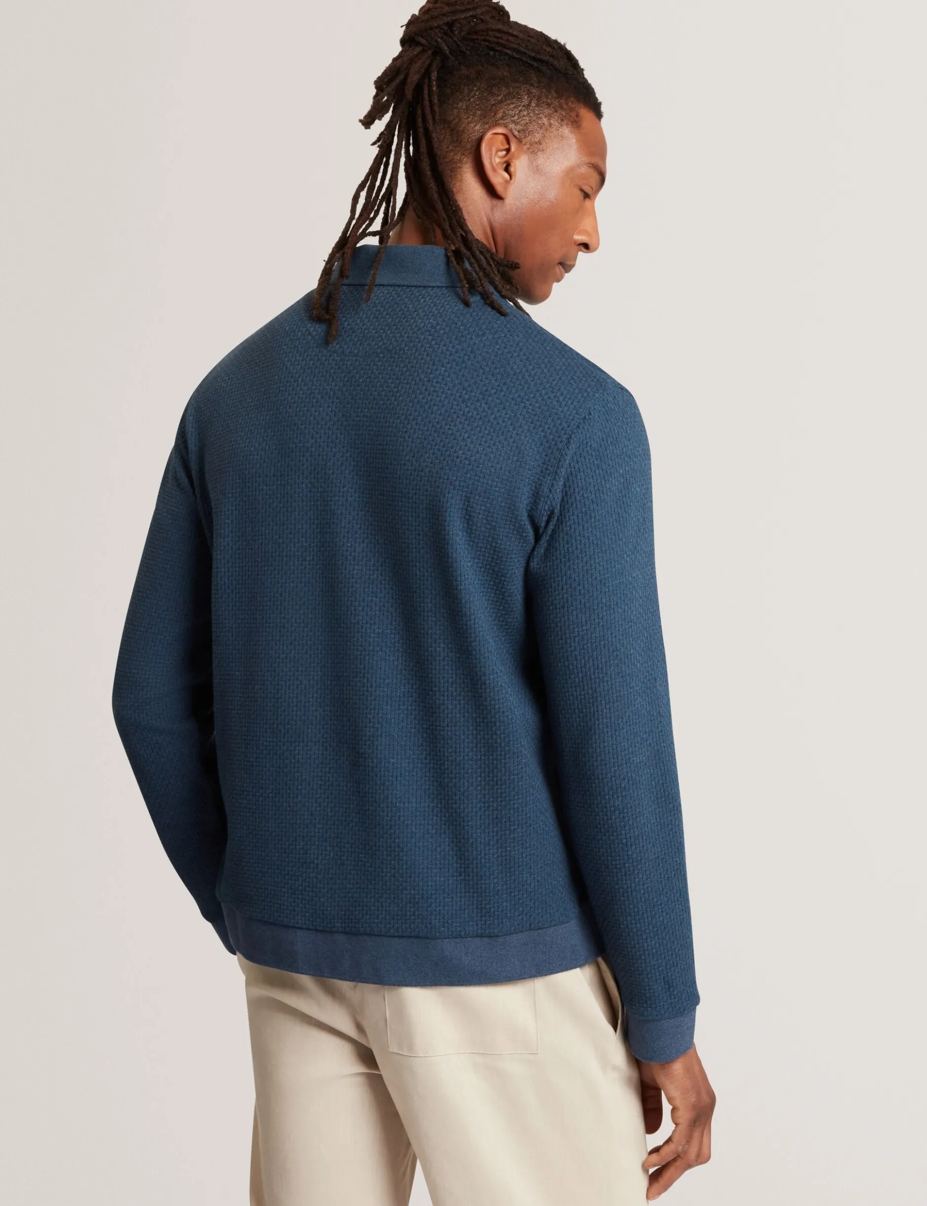 Long Sleeve Textured Button-Through Polo