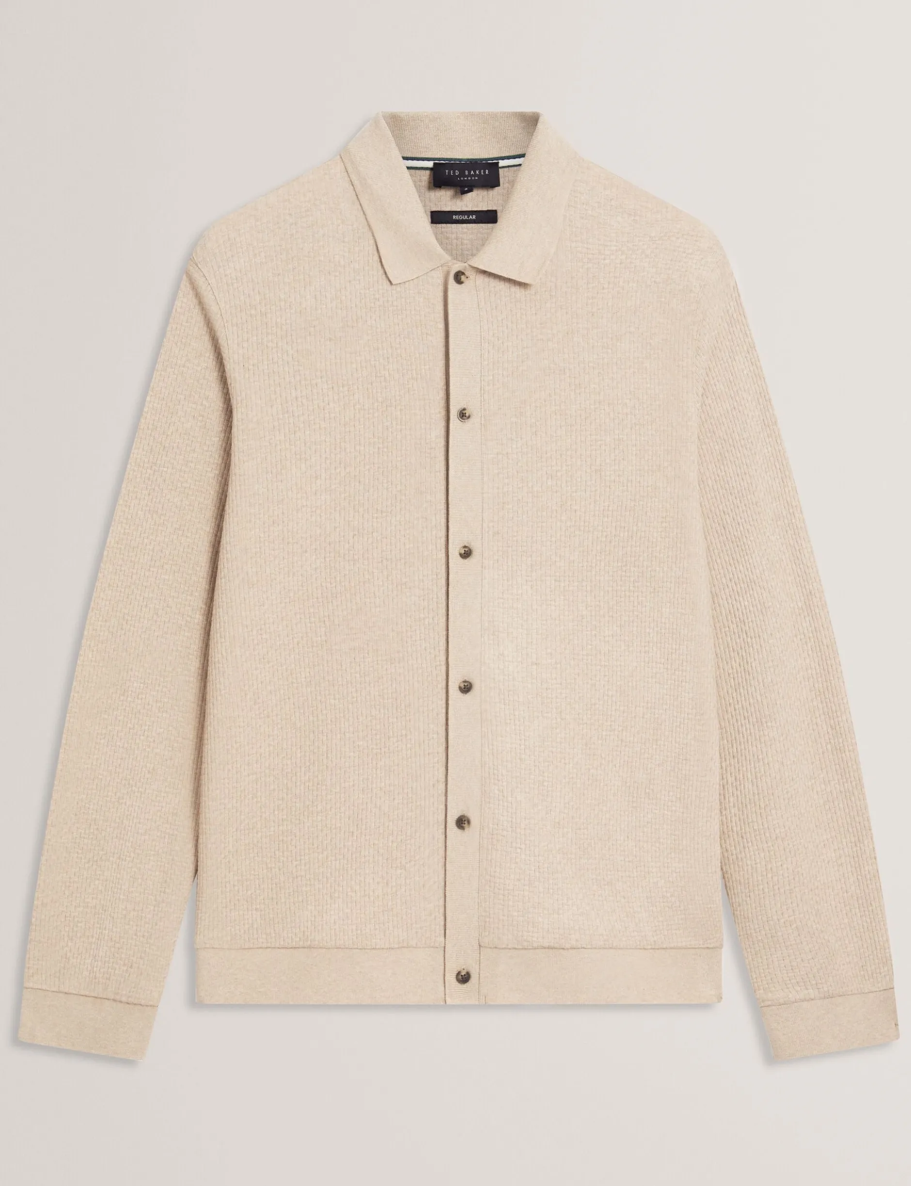 Long Sleeve Textured Button-Through Polo