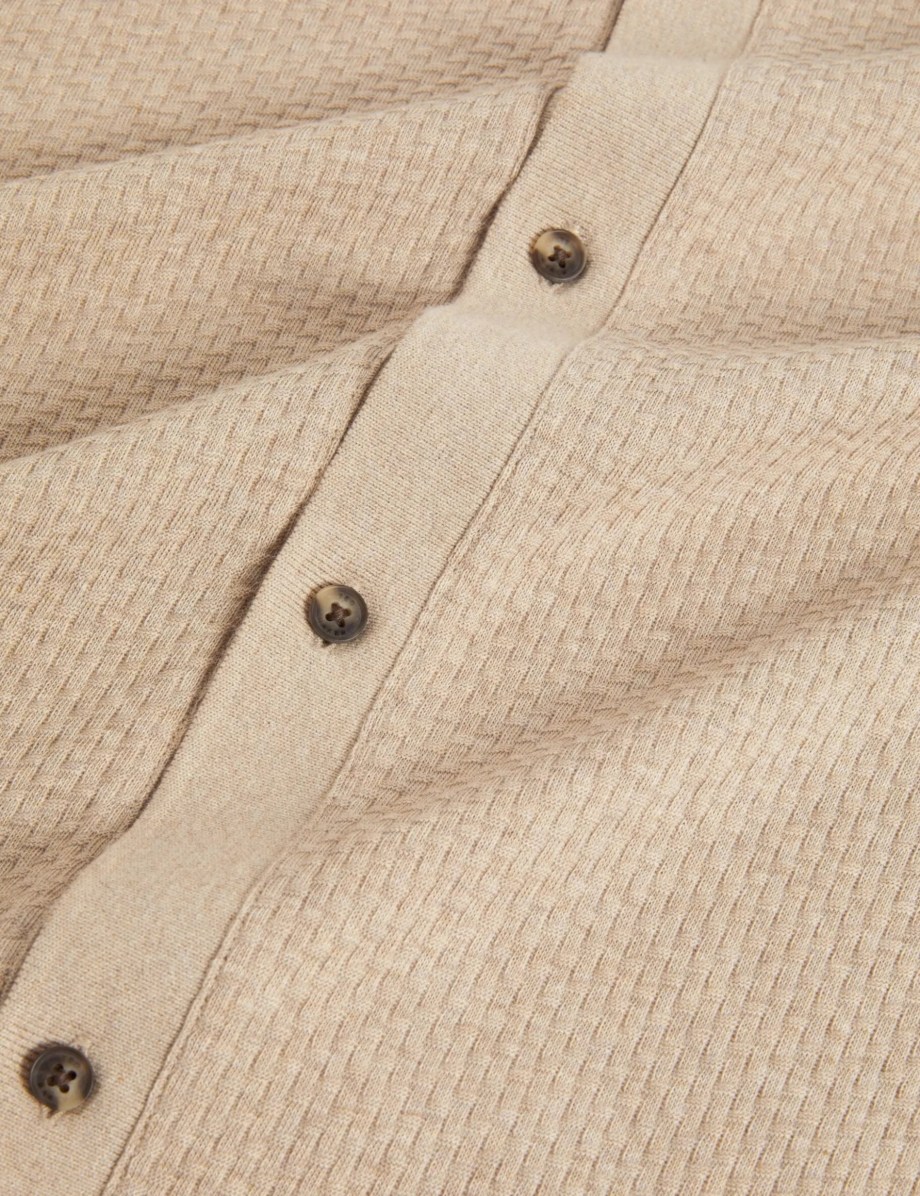 Long Sleeve Textured Button-Through Polo