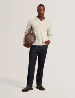 Melange Knit Long Sleeve Polo Shirt